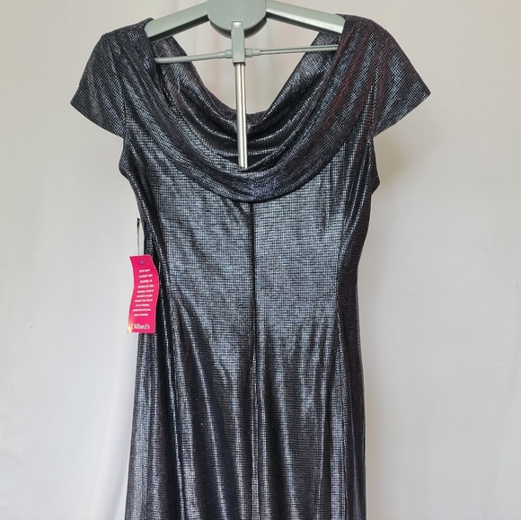 TAHARI Arthur S. Levine Metallic Blue Cap Sleeve Gathered Formal Dress Sz 12 - Picture 6 of 8